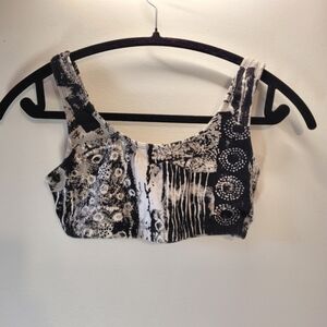 Jacques Moret Vintage Black & White Crop Top Sport Bra - M
